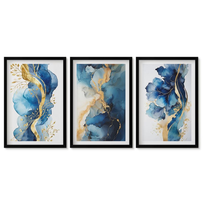 Zestaw 3 obrazów w czarnych ramach Tulup 40x60 cm Niebieskie abstrakcyjne wzory Galeria ścienna 1 kpl