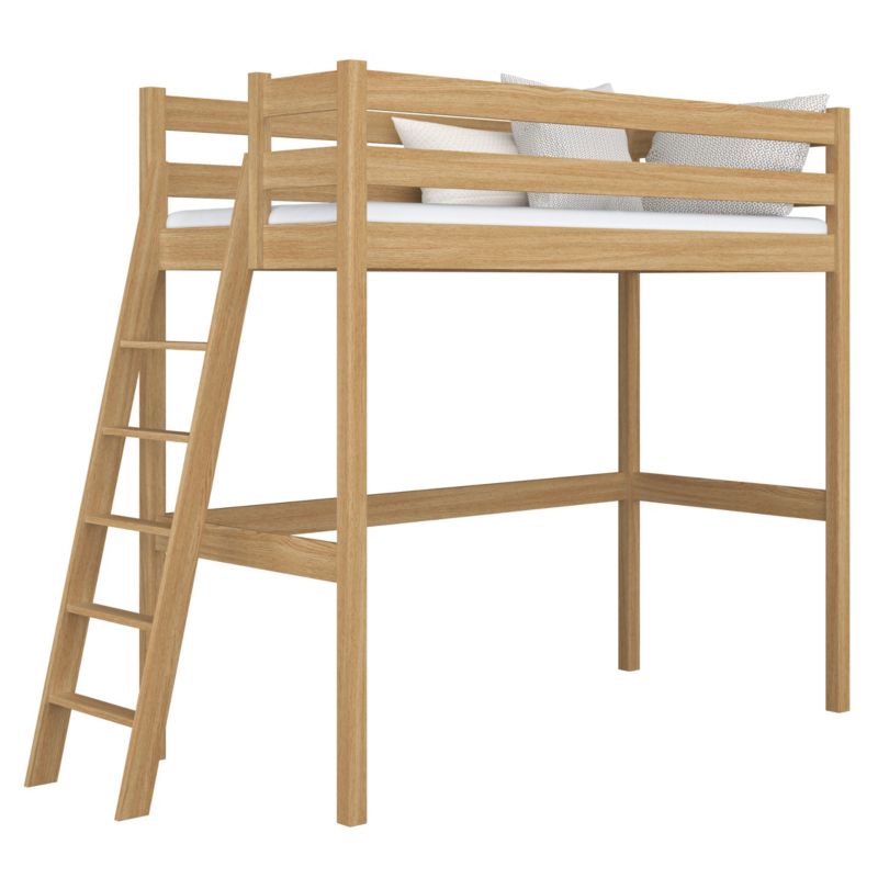 Dębowe łóżko N-WOOD na antresoli N02 dąb naturalny 100x190 1szt.
