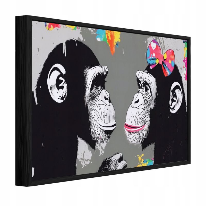 Obraz W Ramie WALLARENA Do Sypialni Salonu Na Płótnie Małpy Banksy Abstrakcja Szary 120x80 cm PPR16541O20 1 szt.