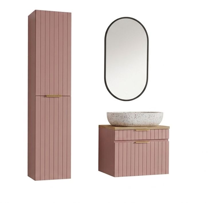 Zestaw mebli łazienkowych 60cm Comad Iconic Rose z umywalką nablatową szafką wysoką i lustrem 1szt