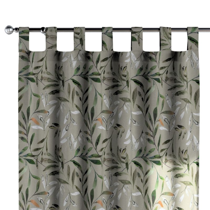 Zasłona na szelkach 1 szt. 130 x 245 cm Dekoria zielone gałązki na szarym tle 1 szt.