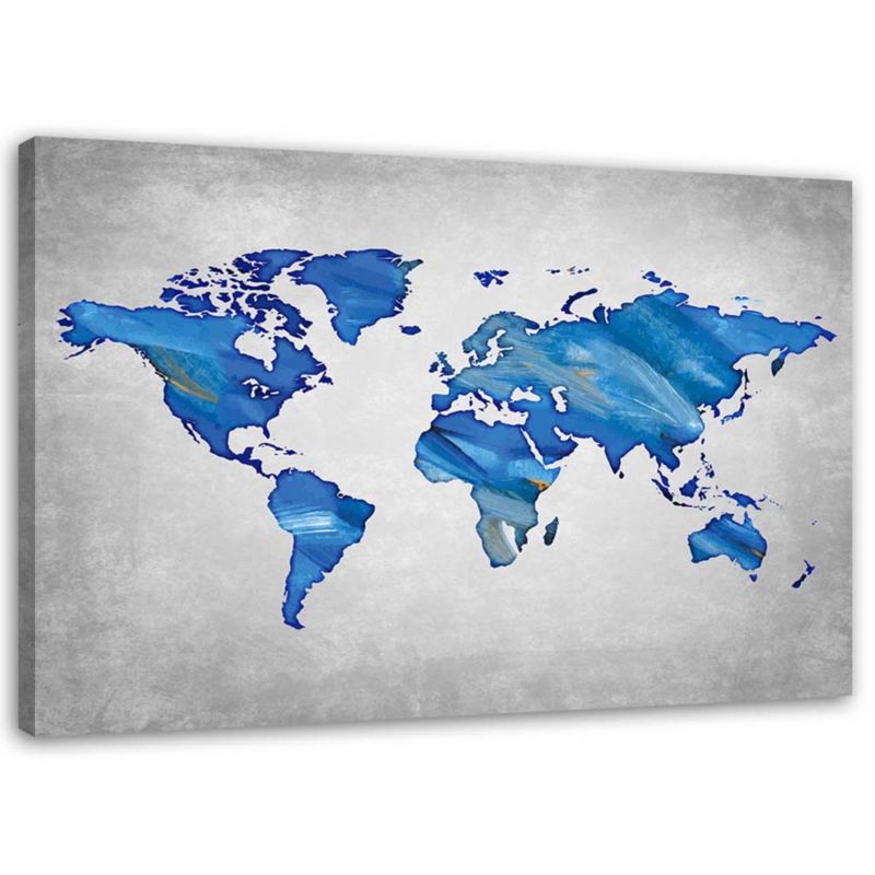 Obraz na płótnie Feeby Granatowa mapa świata na betonie 45x30cm 1szt
