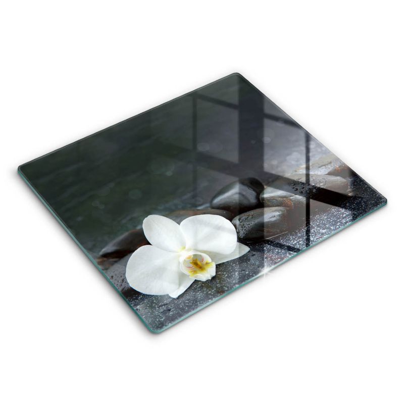 Szklana deska do krojenia Wallfluent 60x52 cm Biały kwiat kamienie Zen 1 szt.