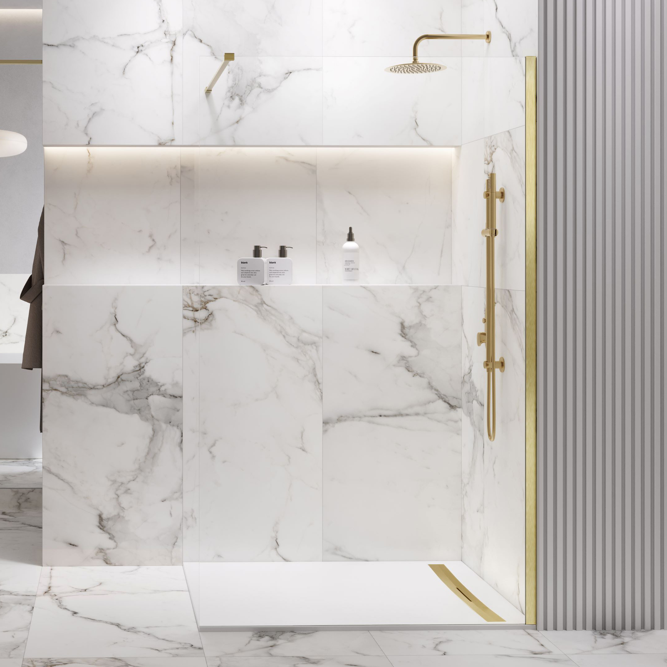 Meissen Keramik Kontra ścianka prysznicowa walk-in 90 cm złoty szczotkowany/szkło przezroczyste S169-009