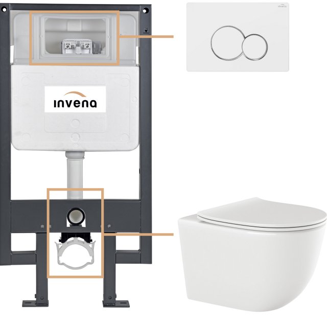 INVENA Zestaw podtynkowy 50 mechaniczny, miska TINOS, deska, przycisk