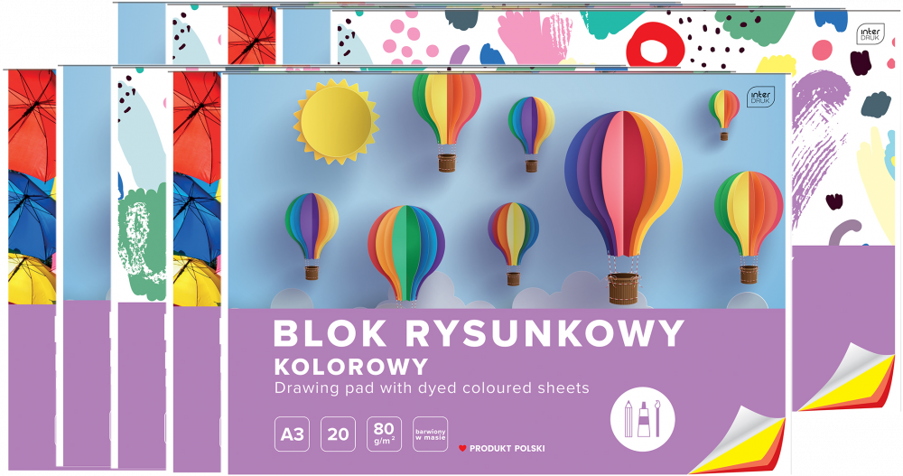 10x Blok rysunkowy Interdruk, A3, 20 kartek, kolorowy