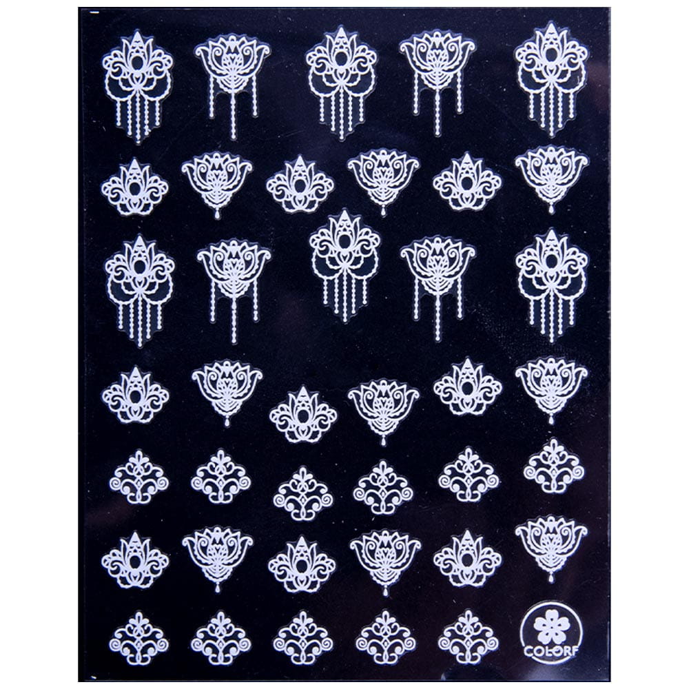 Naklejki do paznokci cienkie samoprzylepne wzory ornamenty CB-174 białe