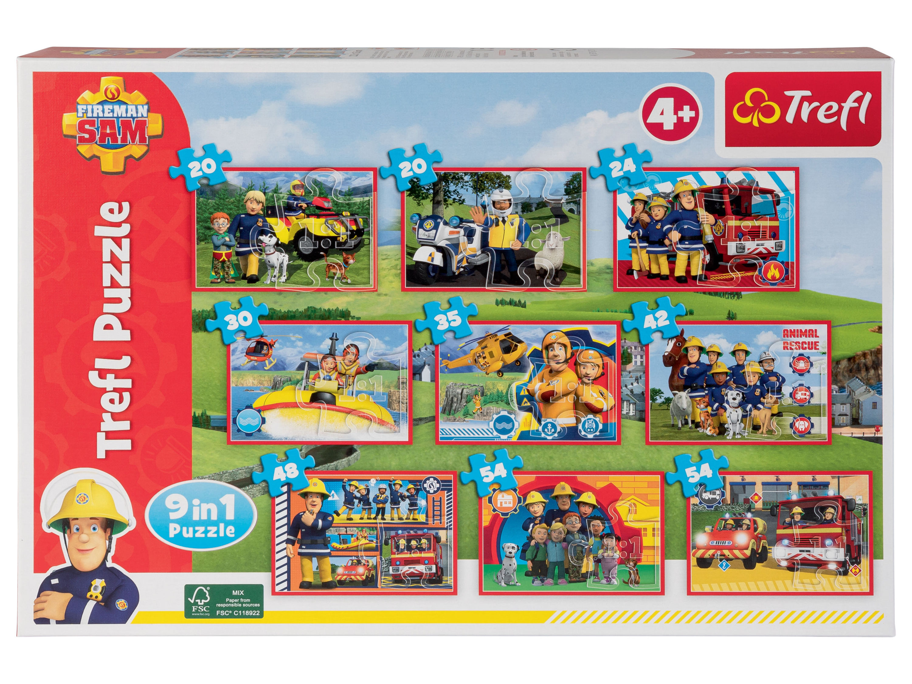 Trefl Puzzle z bohaterami bajek 9 w 1, 1 sztuka Wzór Strażak Sam