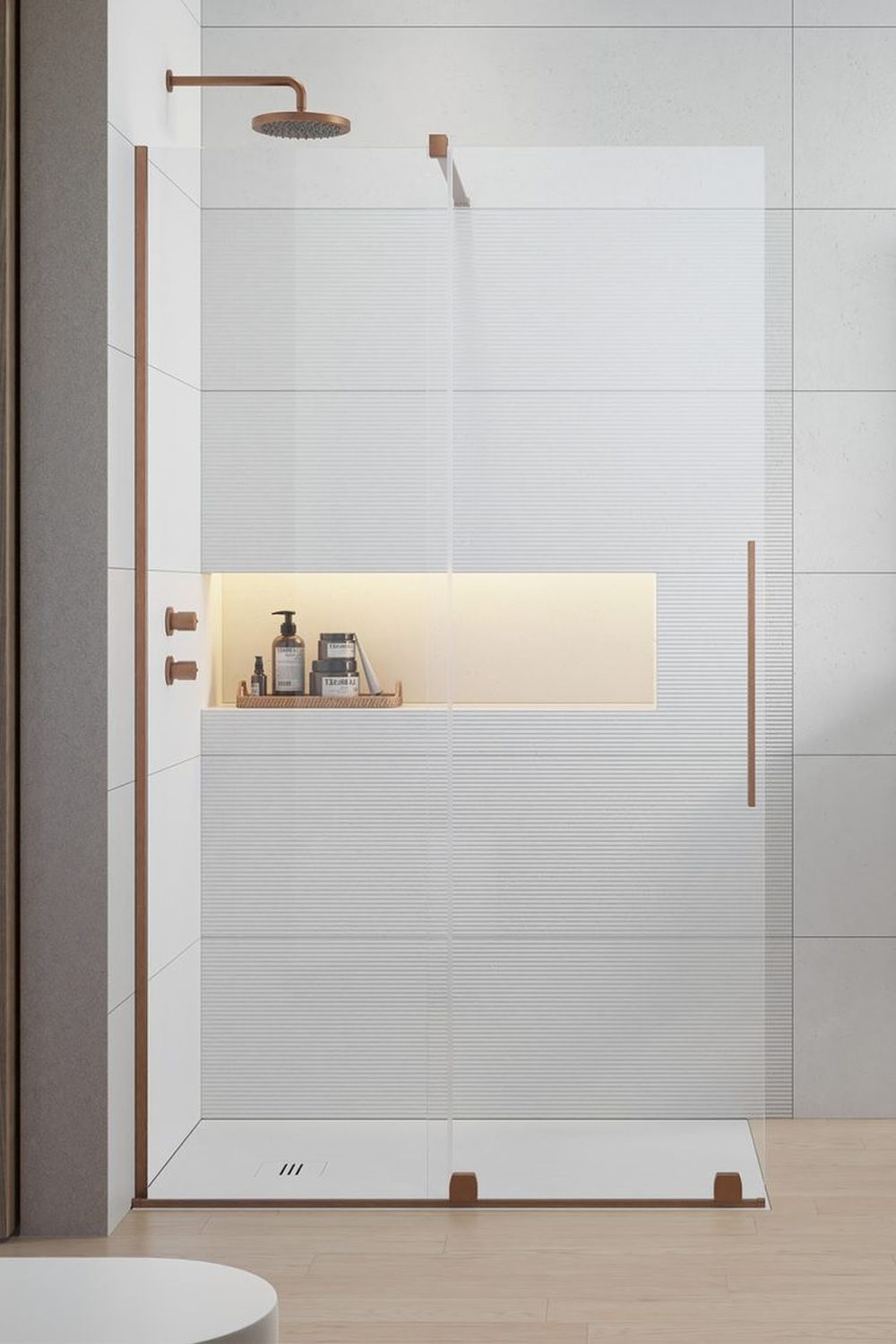 Darmowa Dostawa - Drzwi prysznicowe 68.8 cm rozsuwane Radaway Furo Brushed Copper Walk-In 101066889301L