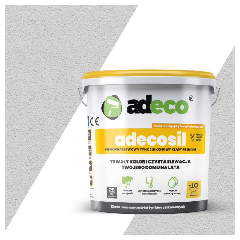 Adecosil silikonowy tynk elewacyjny kolor neutralny szary RAL7047 25 kg na 10 m² baranek 1 szt.