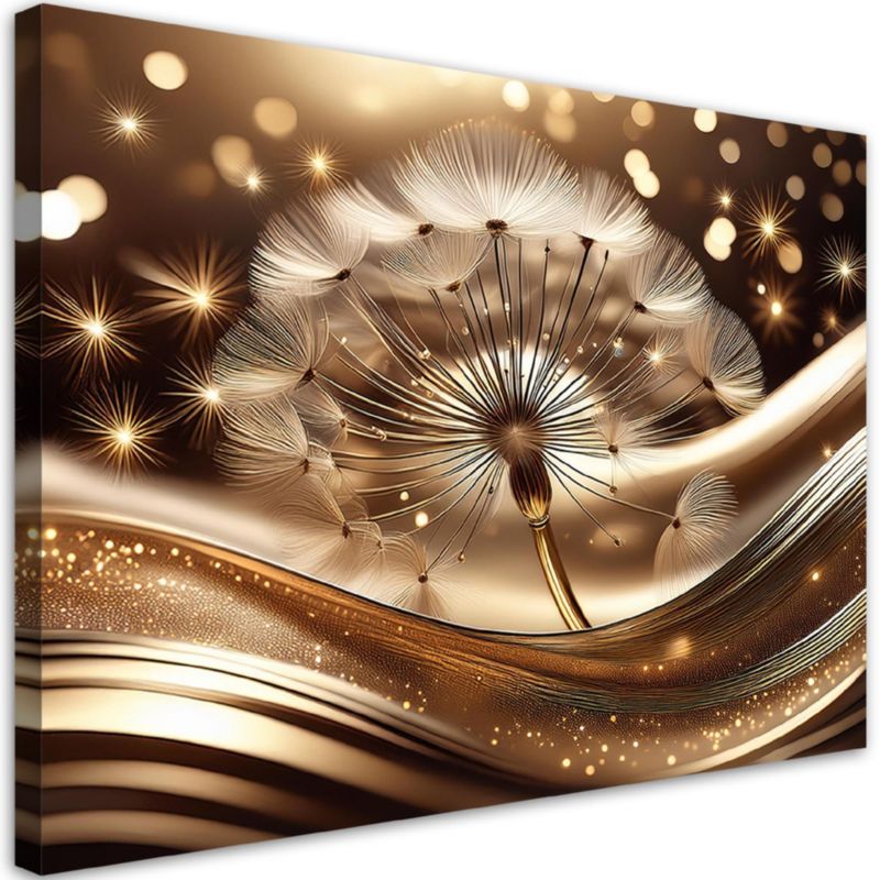 Obraz do salonu sypialni Feeby Dmuchawiec Złoty Glamour 100x70 cm 1szt