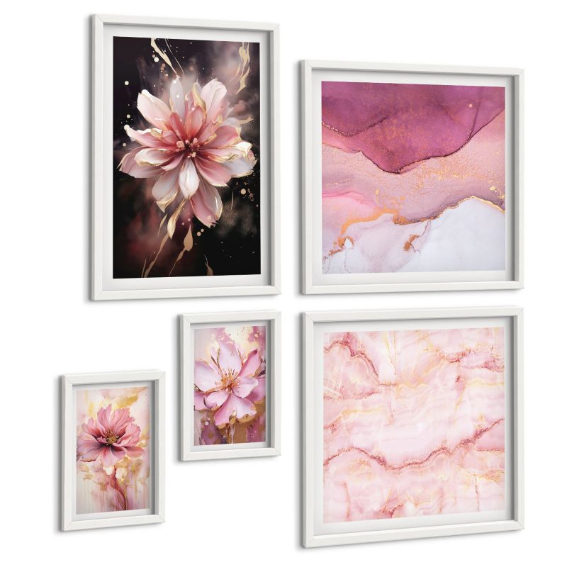 Zestaw Obrazów 5 Częściowy ArtPrintCave (2x50x50+2x20x30+40x60cm) Biała rama Leśne krajobrazy dzikiej natury 1 kpl.