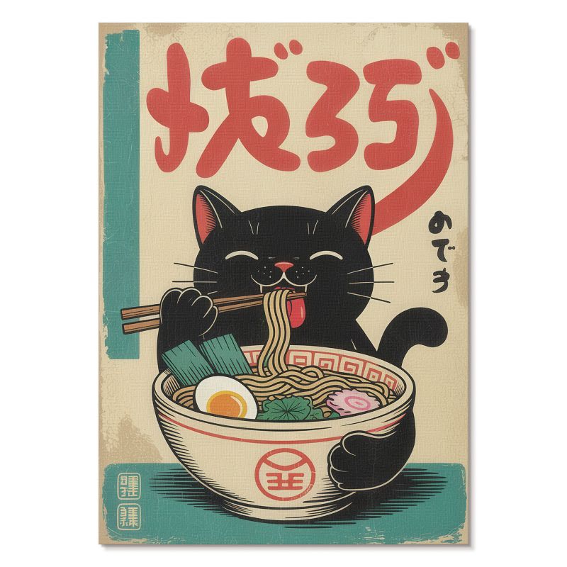 Nowoczesny Plakat na Płótnie Tulup 59,4,x84 cm (A1) Ramen i kot Do kuchni, biura, salonu 1 szt.