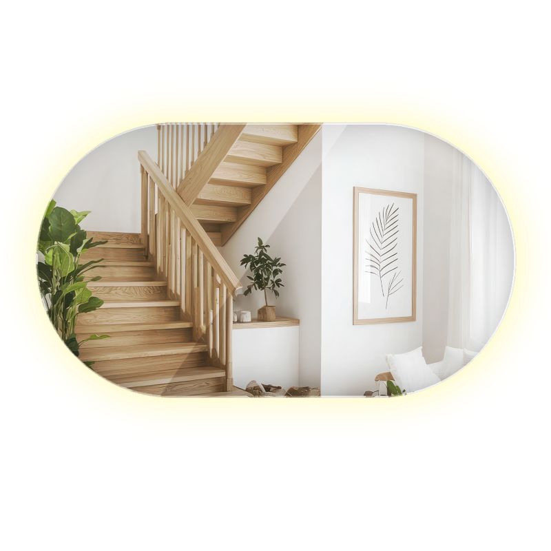 Lustro Owalne LED ArtPrintCave 58 x 100 cm Boho Neutralne Duże Wiszące Eleganckie 1 szt.