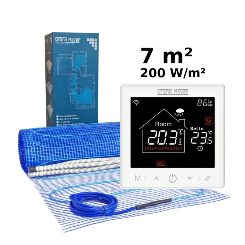 Zestaw do ogrzewania podłogowego 7 m², 200 W/m² + termostat SN-10 Wi-Fi programowalny, 1 szt.