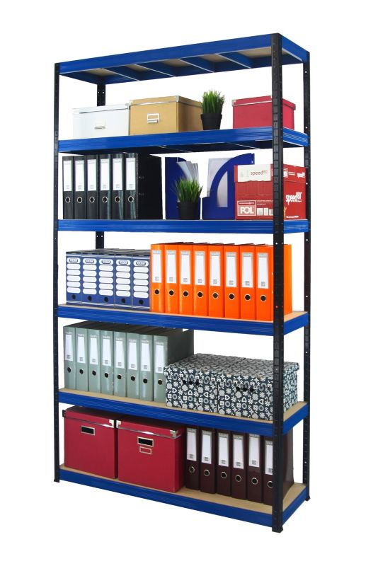 Regał metalowy MODO24 magazynowy stojak czarno-niebieski helios 196x150x35cm 6 półek po 275 kg 1 szt.