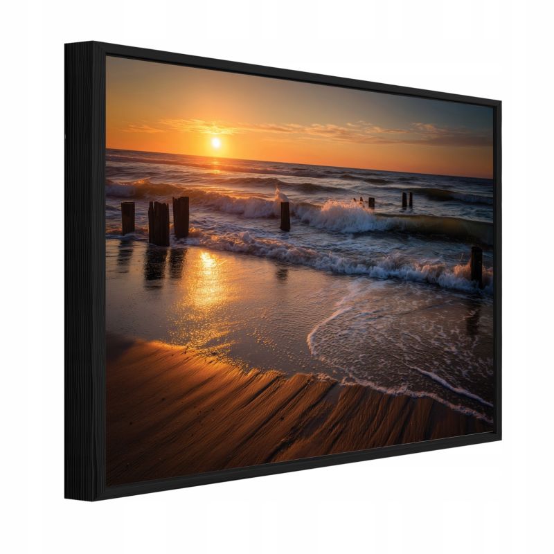 Obraz W Ramie WALLARENA Do Sypialni Salonu Na Płótnie Morze Natura Pejzaż Pomarańczowy 60x40 cm PPR16602O4 1 szt.