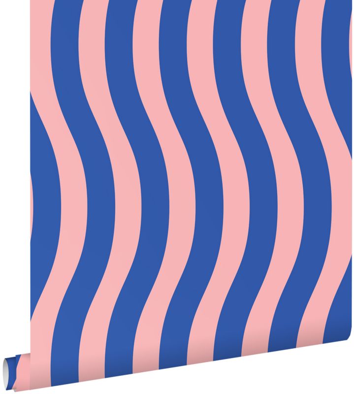 Tapeta ESTAhome faliste paski niebieskimIróżowym 50 x 900 cm - 1 rol.