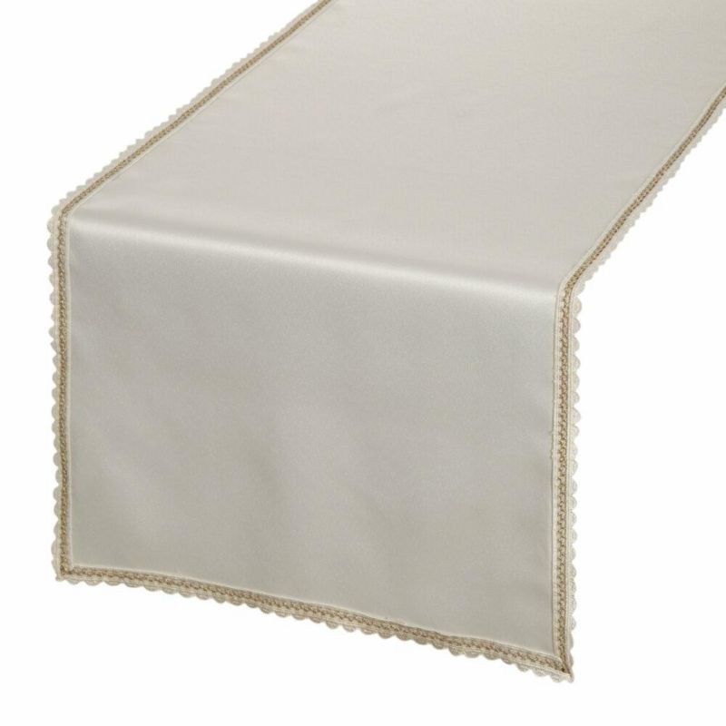 Bieżnik LACE Eurofirany 40 x 140 cm kremowy z szampańskim haftowanym zdobieniem 1 szt.