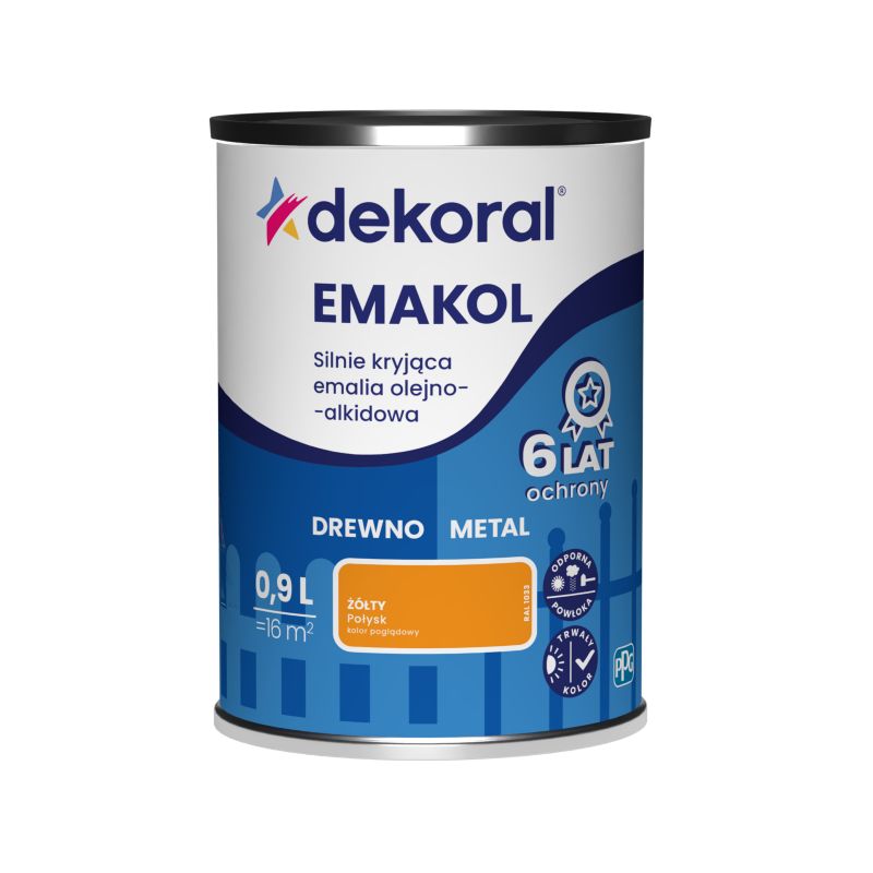 Emalia olejno-alkidowa Dekoral Emakol do drewna i metalu żółty 0,9 l