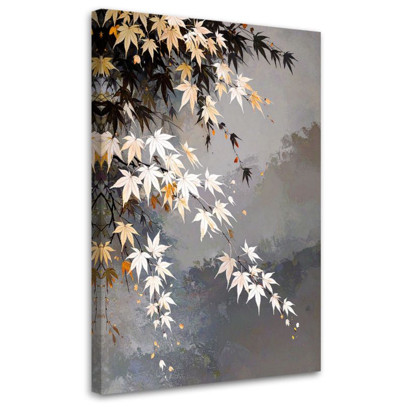 Obraz do salonu sypialni kuchni biura Feeby Liście klonu rośliny biało 70x100cm 1szt
