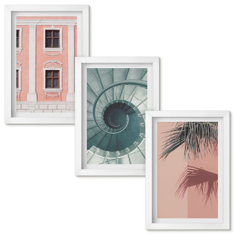 Obrazy Do Sypialni Wallfluent Architektura pastelowe spiralne Biała rama 20x30cm 3 szt.
