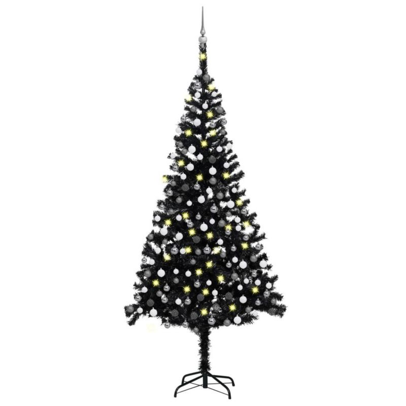 Choinka sztuczna VidaXL z LED i bombkami 240 x 120 cm czarny 1 szt