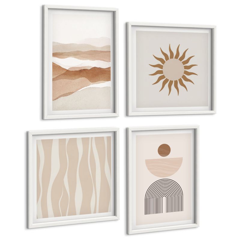 Komplet 4 Obrazów ArtPrintCave (2x50x50+2x40x60cm) Biała rama Abstrakcyjny pejzaż natura geometria 1 kpl.