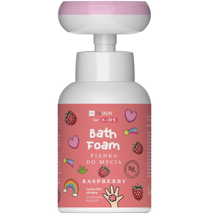 HISKIN KIDS Różowa pianka do mycia rąk i ciała o zapachu malinowym, 300 ml