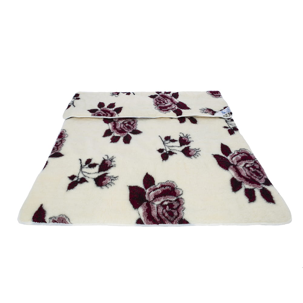 Kołdra wełniana merynos australijski wzór czerwona róża 200x200 (+-5cm)