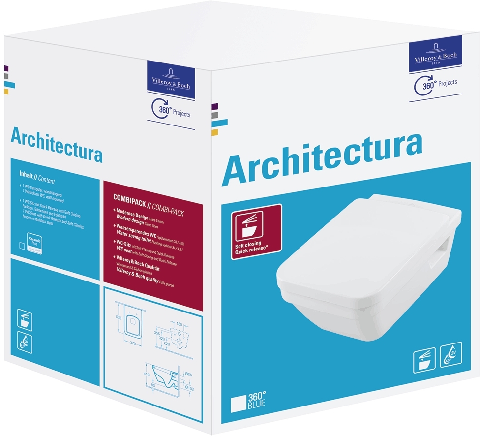 Darmowa Dostawa - Combi-Pack zestaw z deską Villeroy & Boch Architectura 5685HRR1