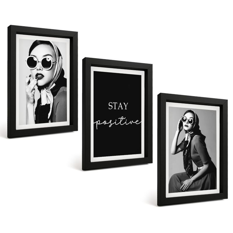 Trzyczęściowy Zestaw Obrazów ArtPrintCave 20x30 cm Czarna rama Stylowe portrety kobiet okularach 1 kpl.