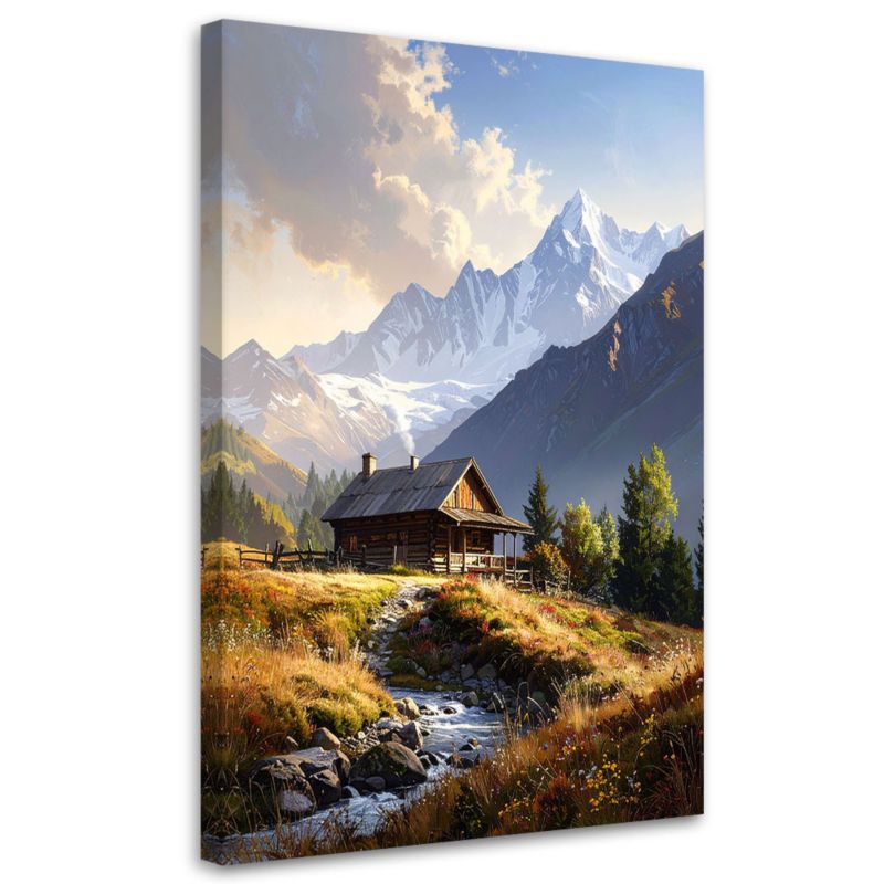 Obraz do salonu sypialni kuchni biura Feeby Krajobraz górski domki 80x120cm 1szt