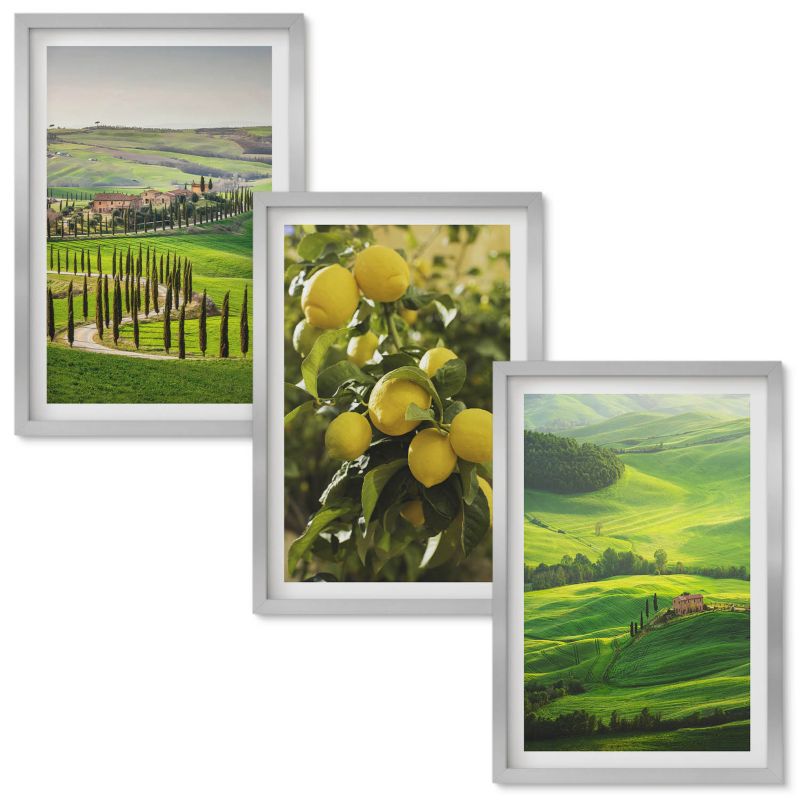 Zestaw obrazów Wallfluent Włoskie cytrusy i wzgórza Srebrna rama 40x60 cm 3 szt.