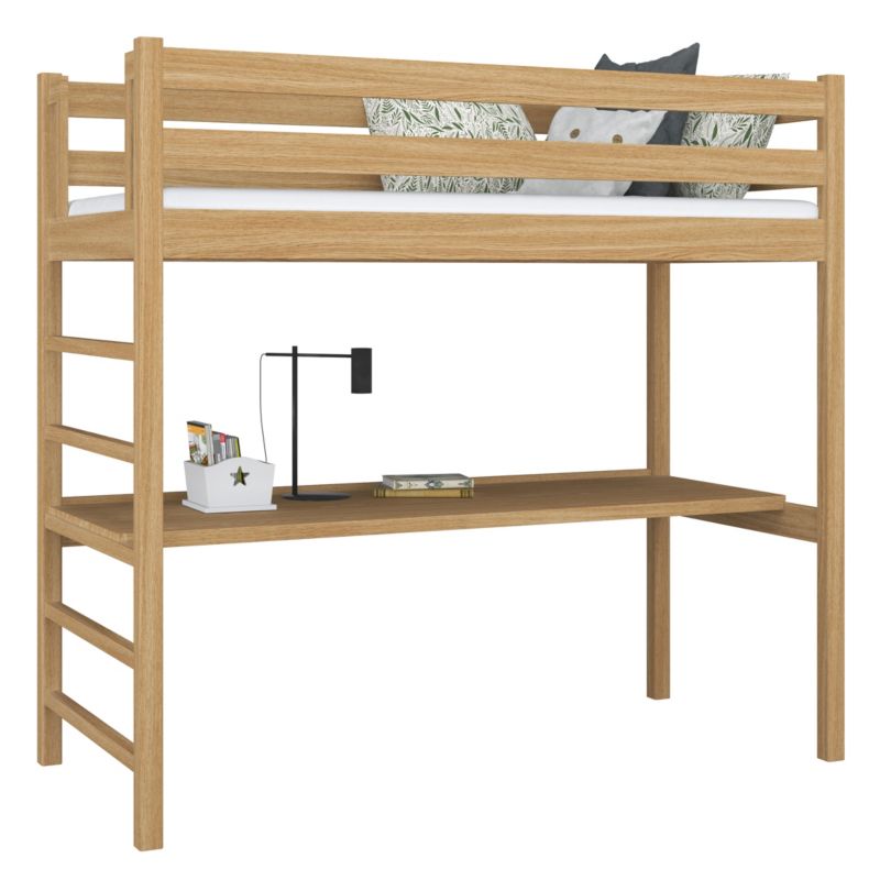 Dębowe łóżko N-WOOD na antresoli z biurkiem N01 dąb naturalny 80x180 1szt.