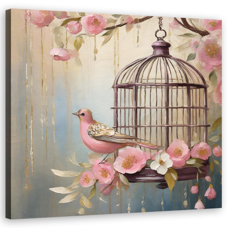 Obraz do salonu sypialni Feeby Shabby chic Różowy ptak w klatce 30x30cm 1szt