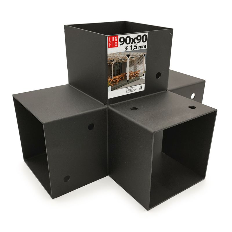 Łącznik do belek Lun Fix 4 końce X 9x9 cm czarny 1szt.