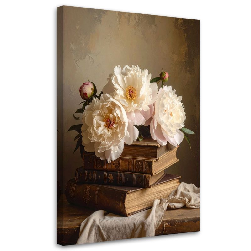 Obraz do salonu sypialni biura kuchni Feeby Kwiaty piwonie ksiązki vintage 70x100cm 1szt