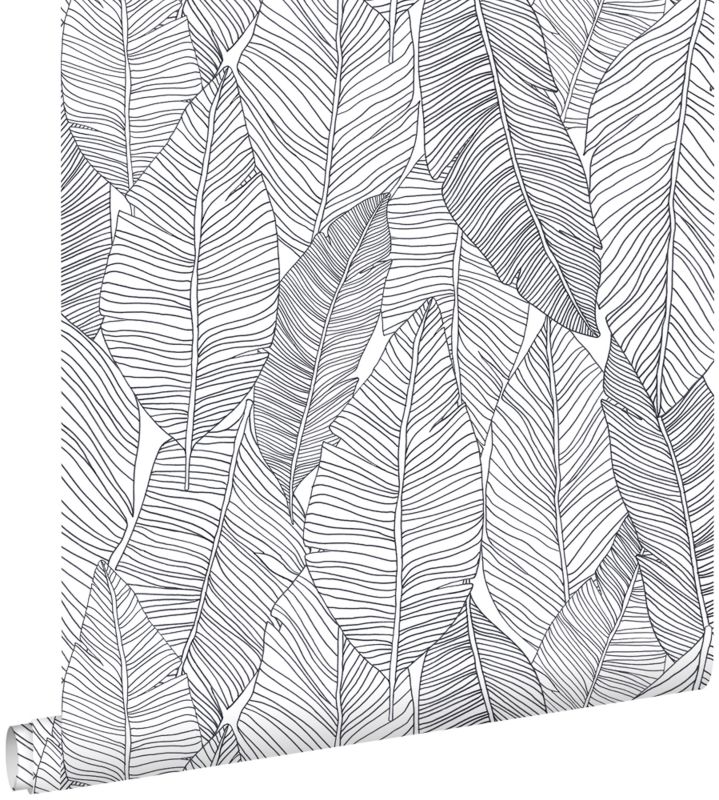 Tapeta ESTAhome narysowane liście czarnymIbiałym 53 cm x 10.05 m - 1 rol.
