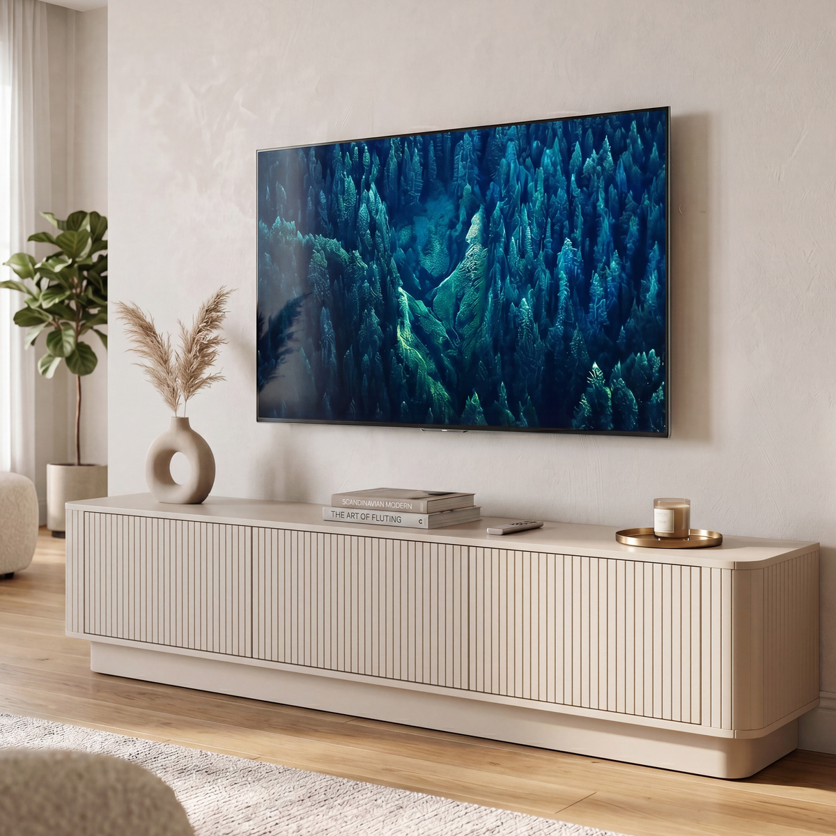 Kaszmirowa ryflowana szafka RTV do salonu 210 cm MELFI