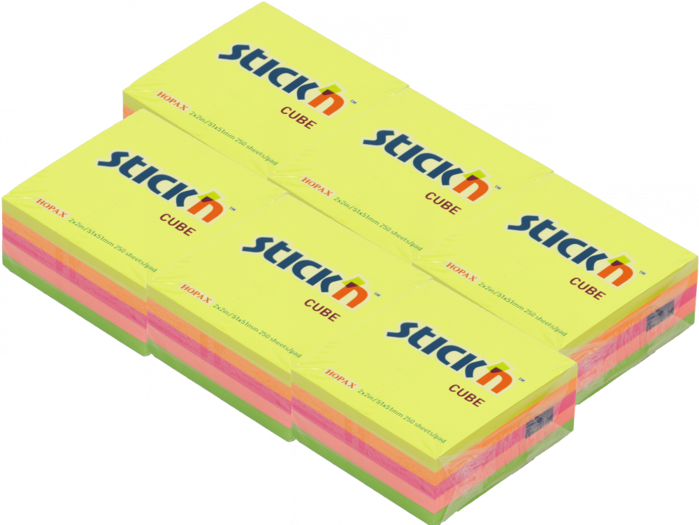 6x karteczki samoprzylepne Stick'n, 51x51mm, 250 karteczek, mix kolorów neonowych