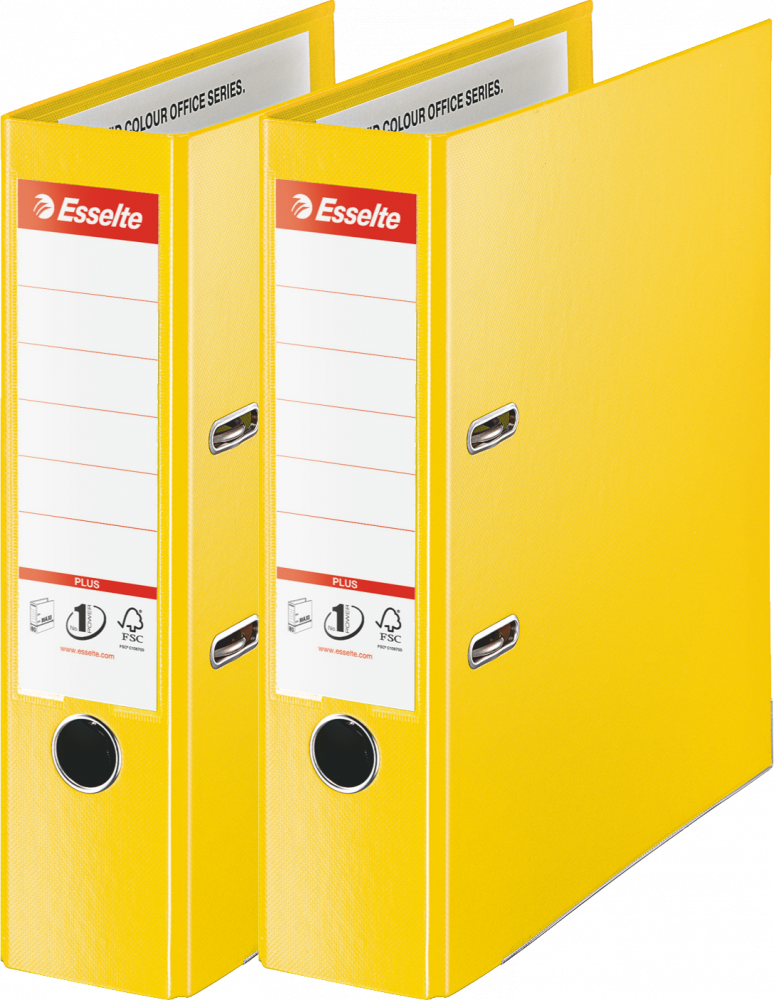 2x Segregator A4 Esselte No.1 Vivida Plus, 80mm, do 600 kartek, 30% PP z recyklingu, żółty