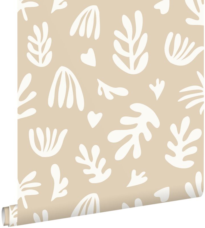Tapeta ESTAhome rośliny w stylu Matissa beżowymIbiałym 50 x 900 cm - 1 rol.