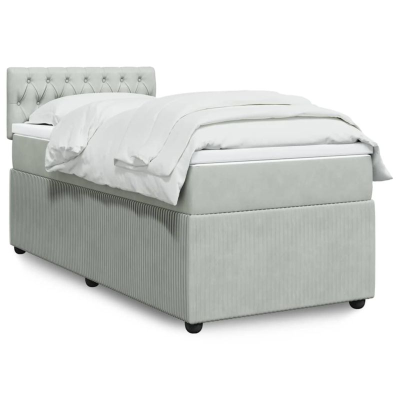 Łóżko z materacem WaszeMeble 90x190 cm Jasnoszary aksamit z LED WM-3289920 1 szt.