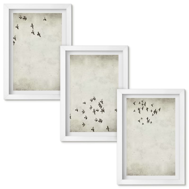 Obrazy Do Sypialni Wallfluent Minimalistyczny malunek ptaków Biała rama 20x30cm 3 szt.