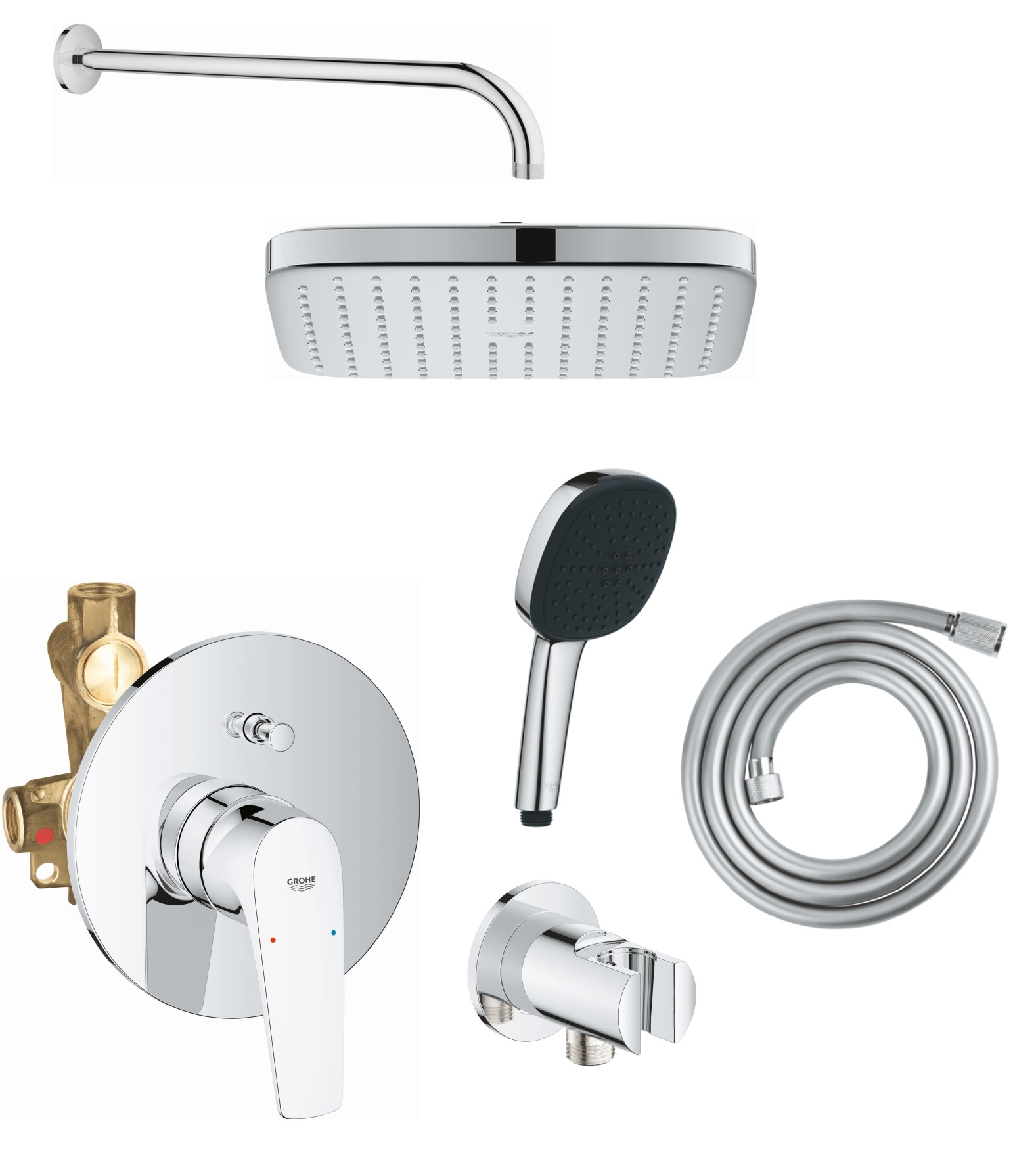 Zestaw Grohe Start Flow bateria wannowo-prysznicowa podtynkowa z deszczownicą i zestawem prysznicowym chrom (29117000, 2639710E, 26695000, ... - 