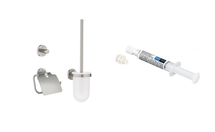 Zestaw Grohe Start akcesoria łazienkowe 3 szt stal nierdzewna i klej montażowy QuickGlue (41204DC0, 41127000)
