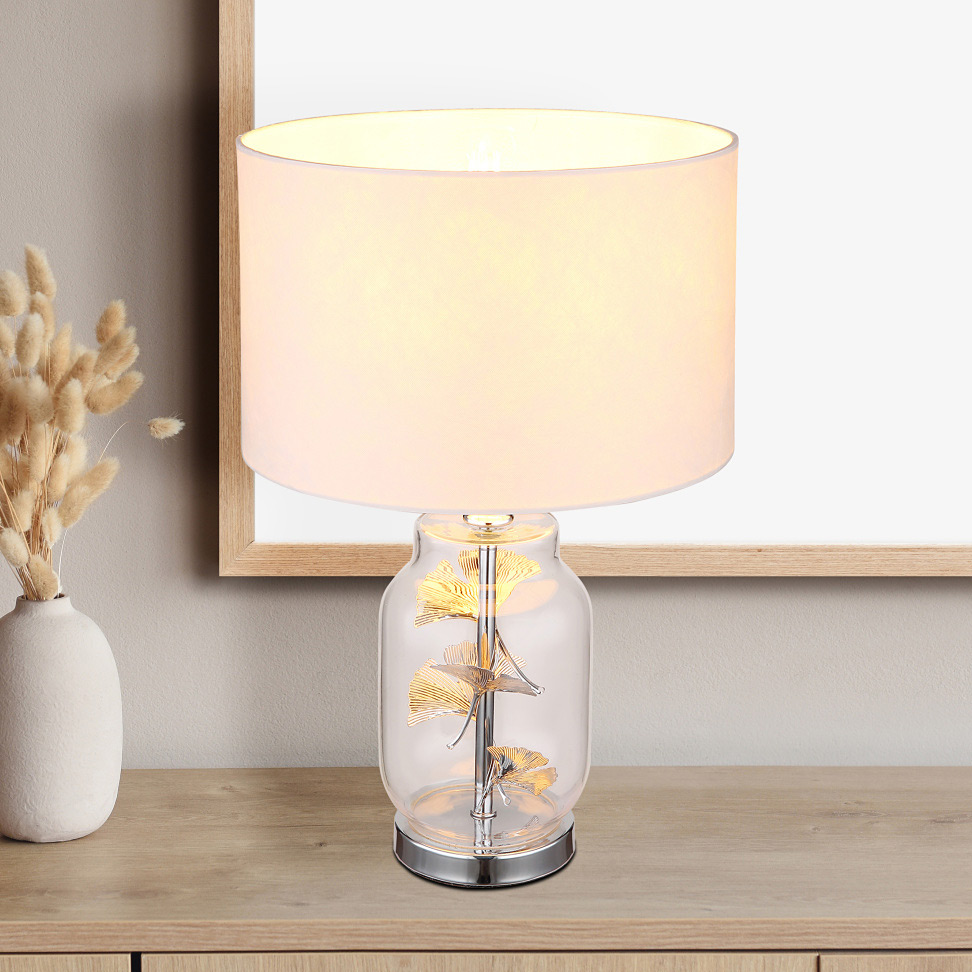 Globo Lighting Ginko lampa stołowa 1x40 W biała-przezroczysta-chrom 24141C