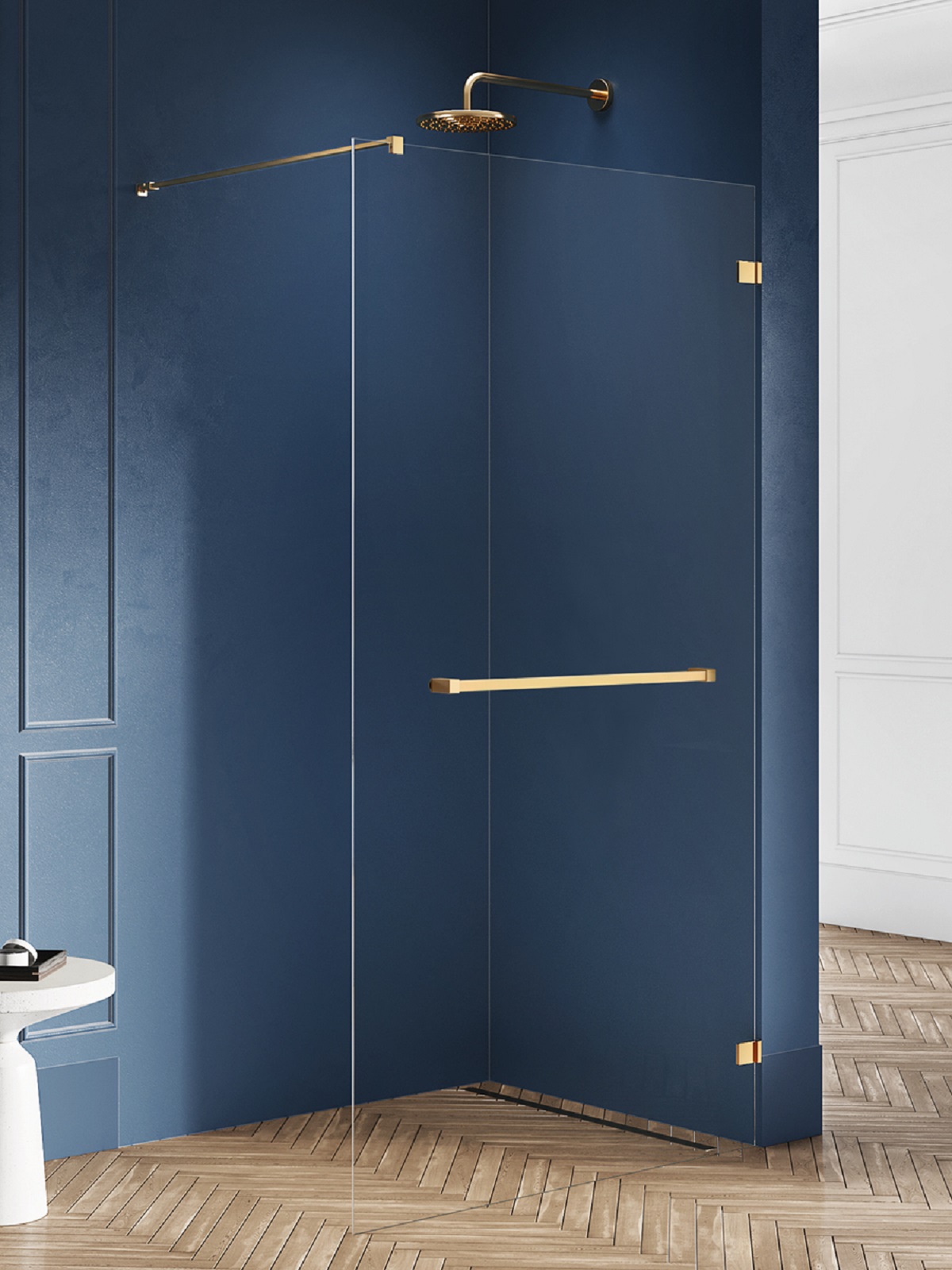 New Trendy Avexa Gold Brushed ścianka prysznicowa walk-in 160 cm złoty szczotkowany/szkło przezroczyste EXK-7043