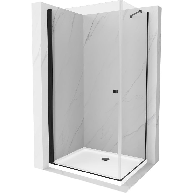 Kabina prysznicowa Mexen uchylna Pretoria 70 x 120 cm transparent rama czarna i brodzik Flat 1 kpl.